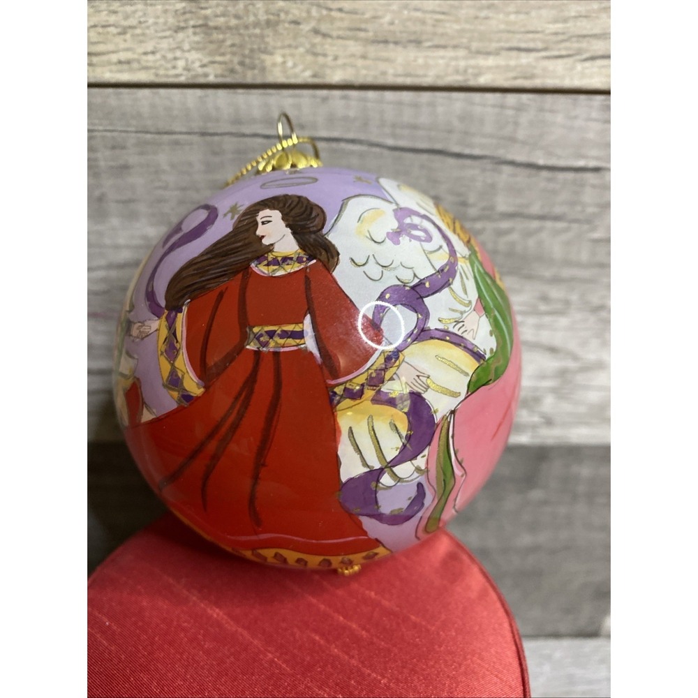 Pier 1 -2005 Li Bien Purple Glass Christmas Ornament Four Angels with Velvet Box